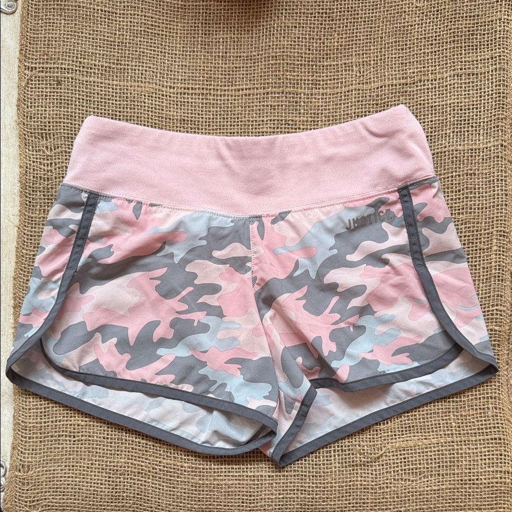 Justice Pink and Gray Camo Athletic Shorts